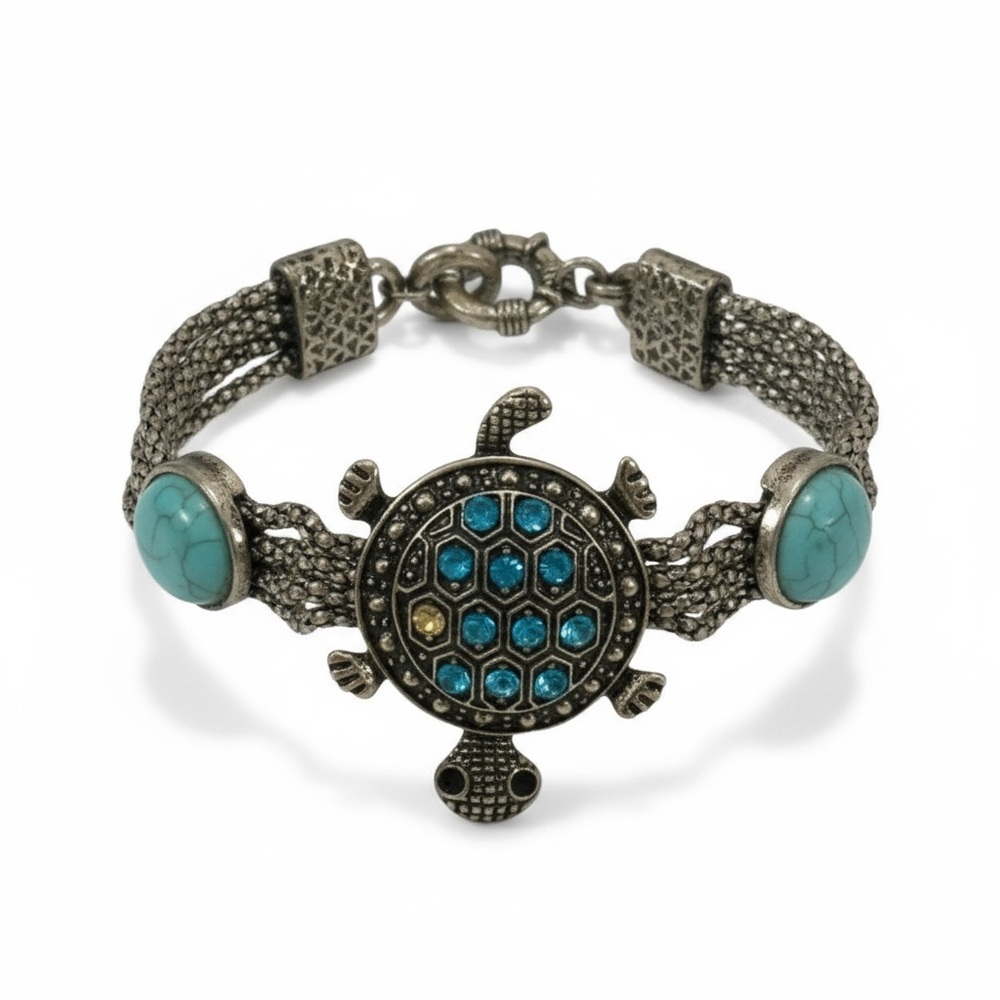 Vintage Bracelet with Sea Turtle with Turquoise like accents
